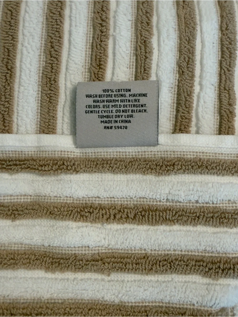 2 Rachel Zoe Bath Sheet Set 34” x 64” Tan White Striped Fringe Cotton Towels 2